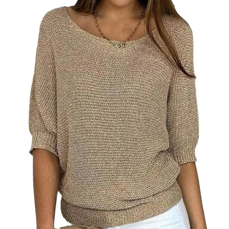 Marielle | Womens Round Neck Knitted Jumper Elegant Three Quarter Sleeve Top - 4