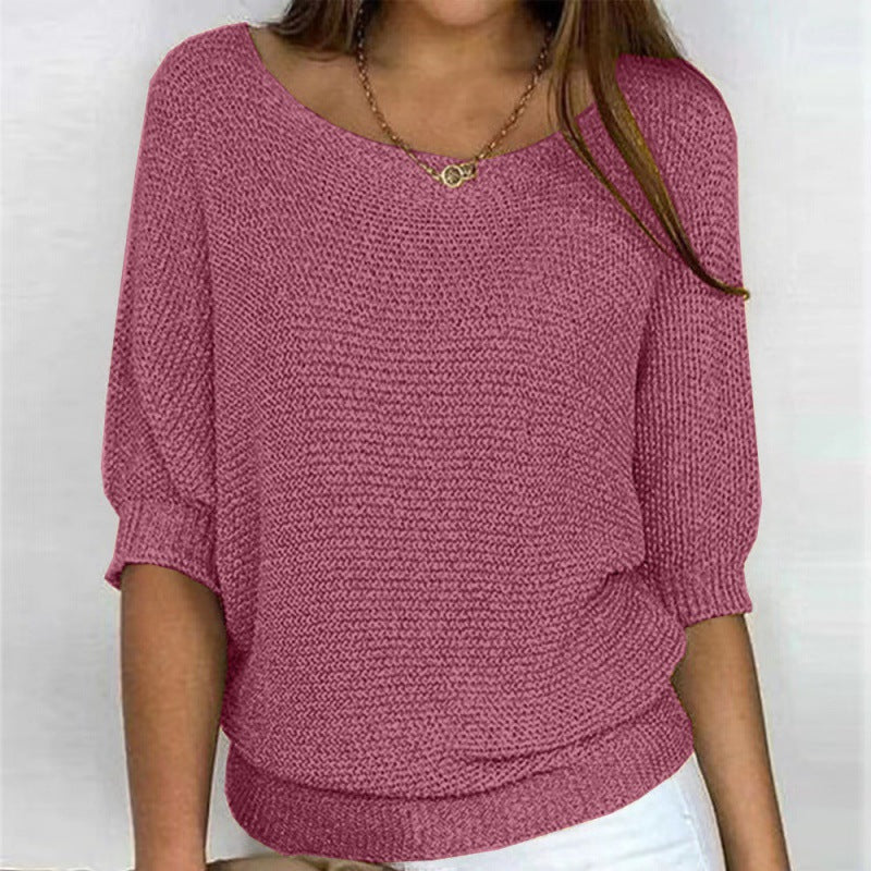 Marielle | Womens Round Neck Knitted Jumper Elegant Three Quarter Sleeve Top - 6