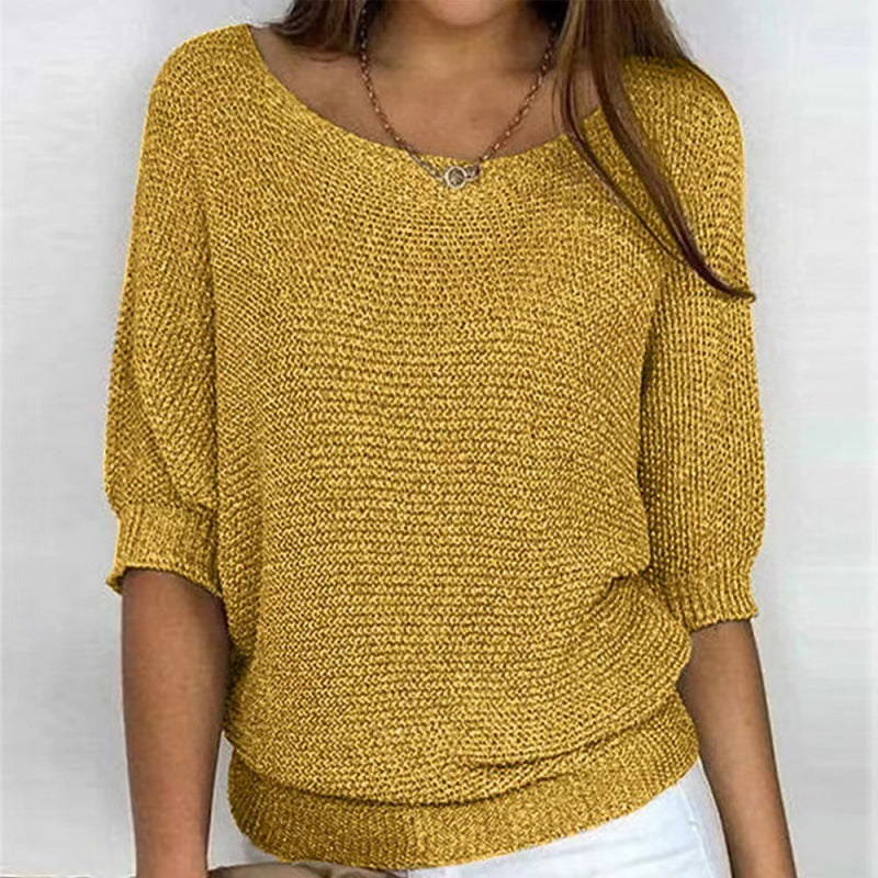 Marielle | Womens Round Neck Knitted Jumper Elegant Three Quarter Sleeve Top - 7