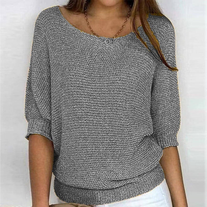 Marielle | Womens Round Neck Knitted Jumper Elegant Three Quarter Sleeve Top - 9