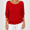 Marielle | Womens Knitted Jumper Round Neck Three Quarter Sleeve Sweater, Red