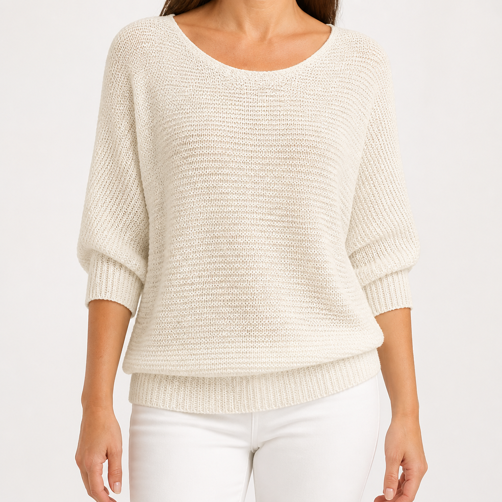 Marielle | Womens Knitted Jumper Round Neck Three Quarter Sleeve Sweater, White
