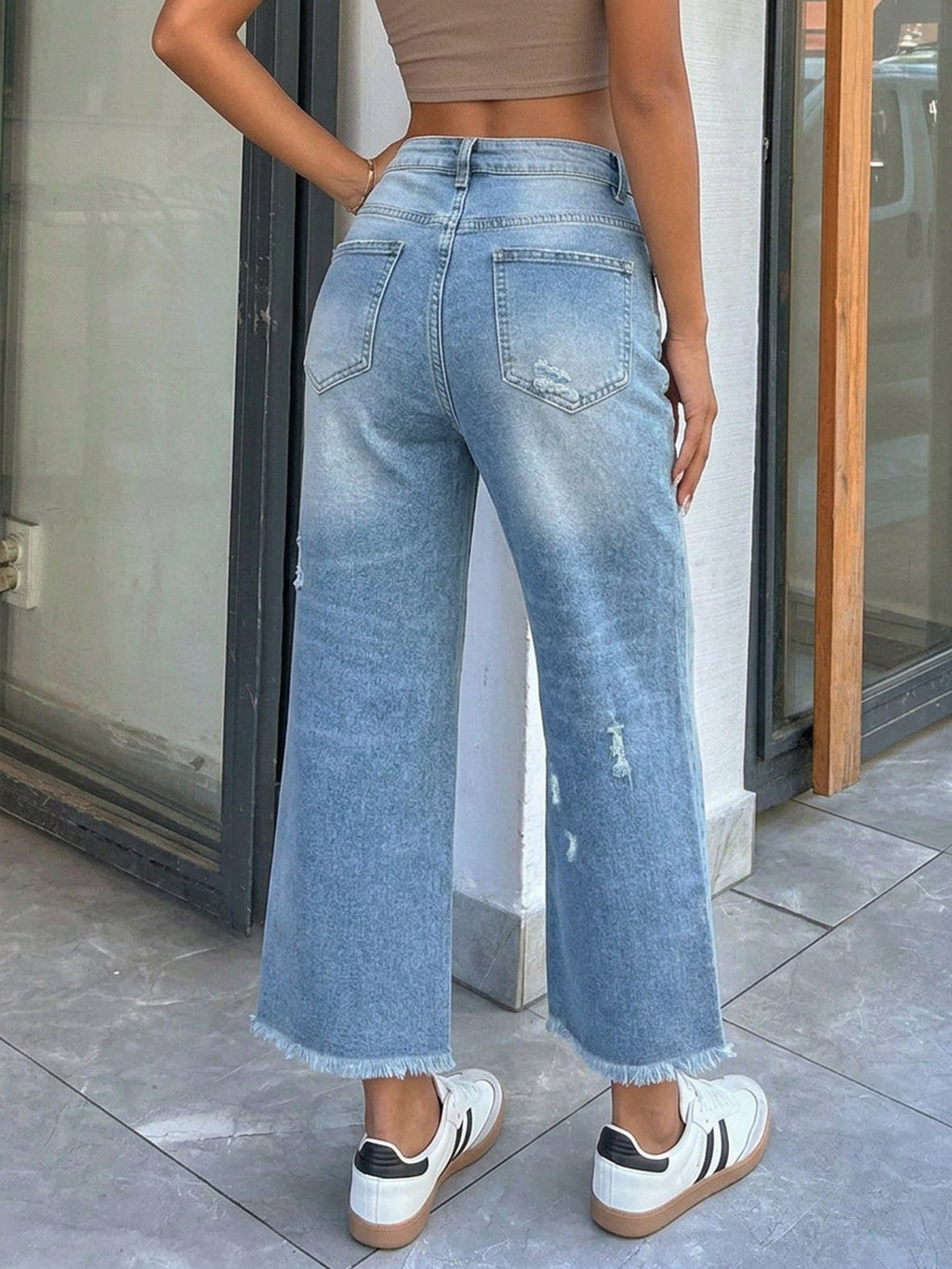 Marlow | Womens Straight Leg Frayed Hem Cropped Denim Stretch Jeans - 3