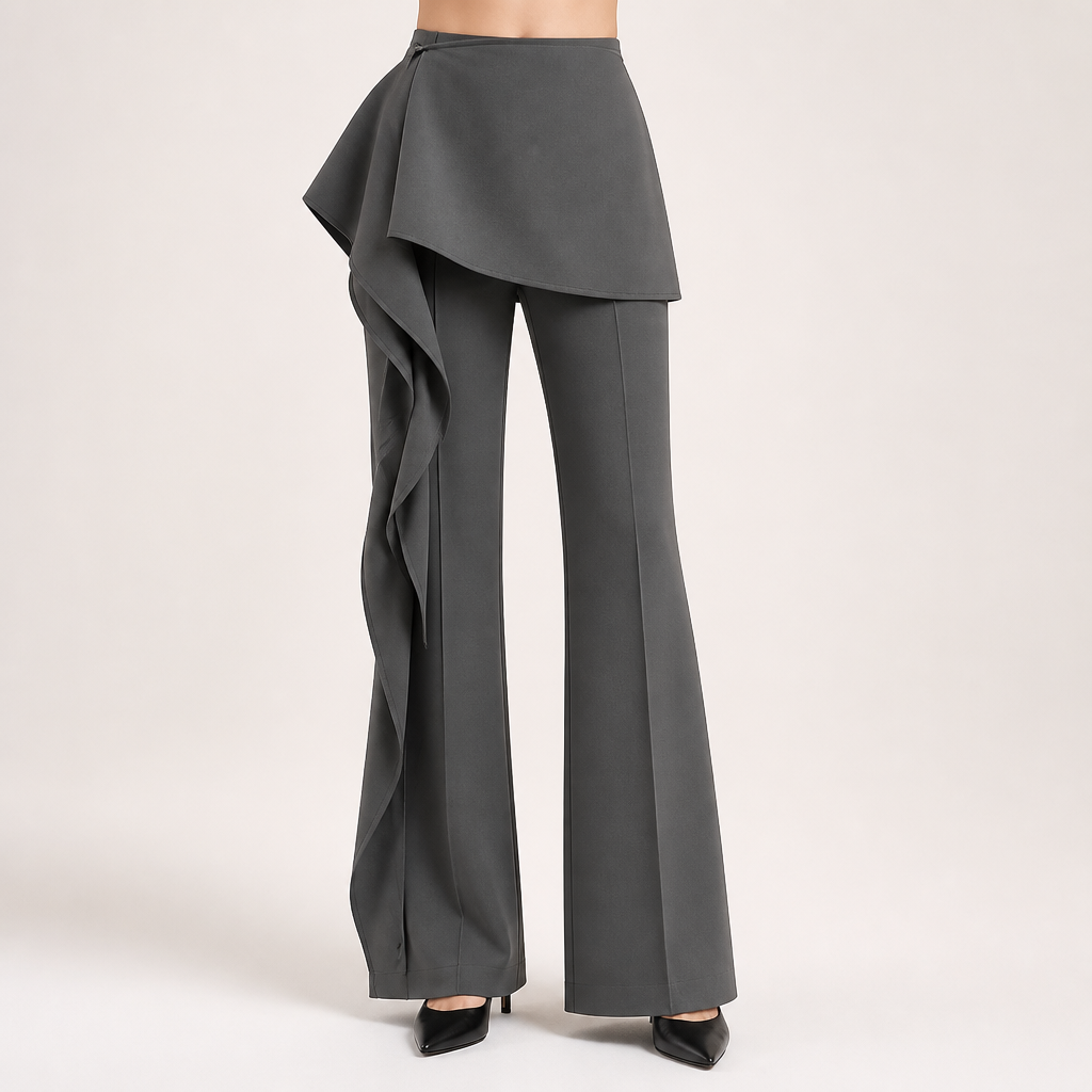 Marlowe | Womens Trousers Flared High Waisted Suit Casual Pants, Gray 3