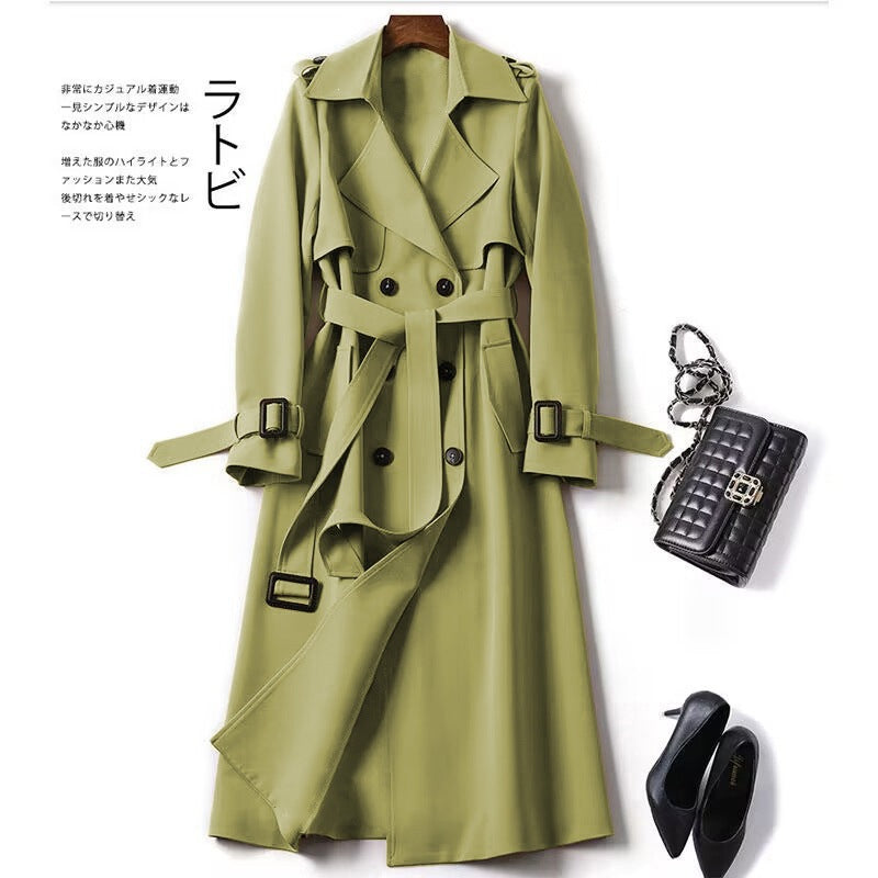 Marnie | Womens Mid Length Lapel Trench Coat, Avocado