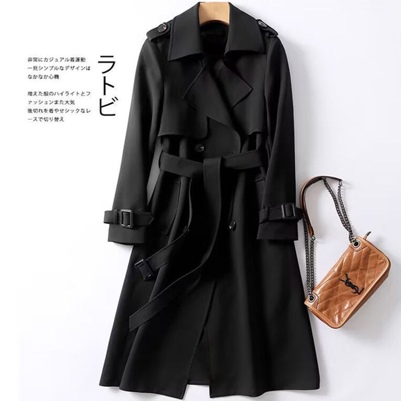 Marnie | Womens Mid Length Lapel Trench Coat, Black