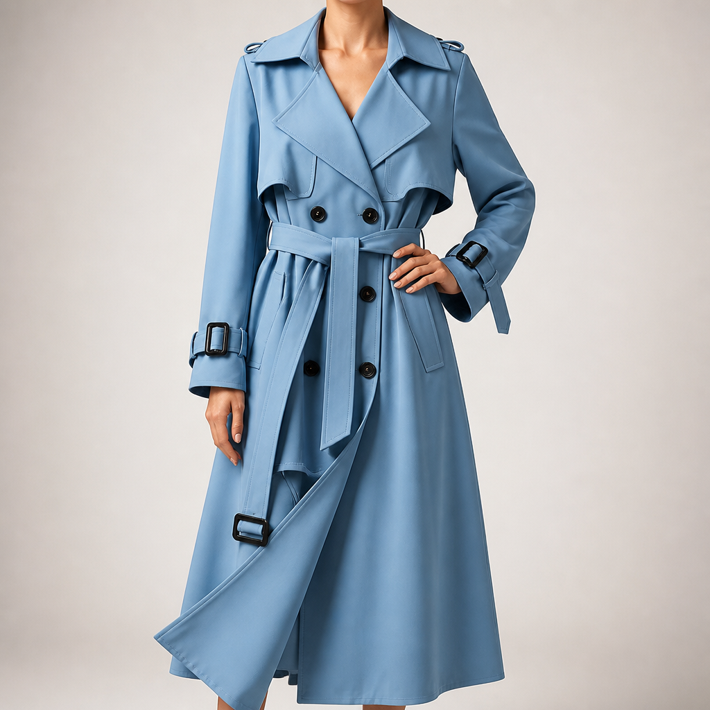 Marnie | Womens Mid Length Lapel Trench Black Long Green Coat, Blue