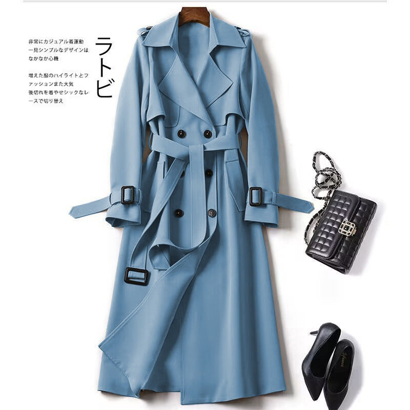 Marnie | Womens Mid Length Lapel Trench Coat, Blue