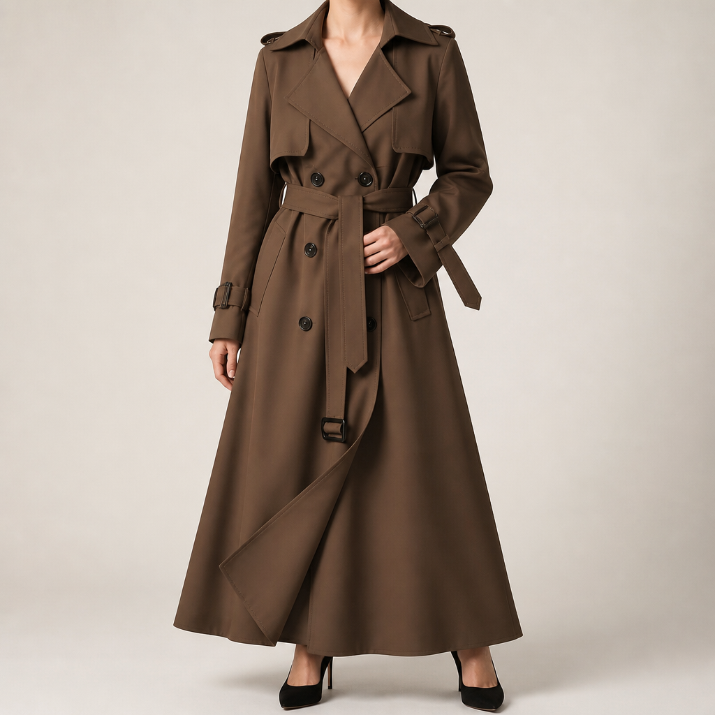 Marnie | Womens Mid Length Lapel Trench Black Long Green Coat, Brown