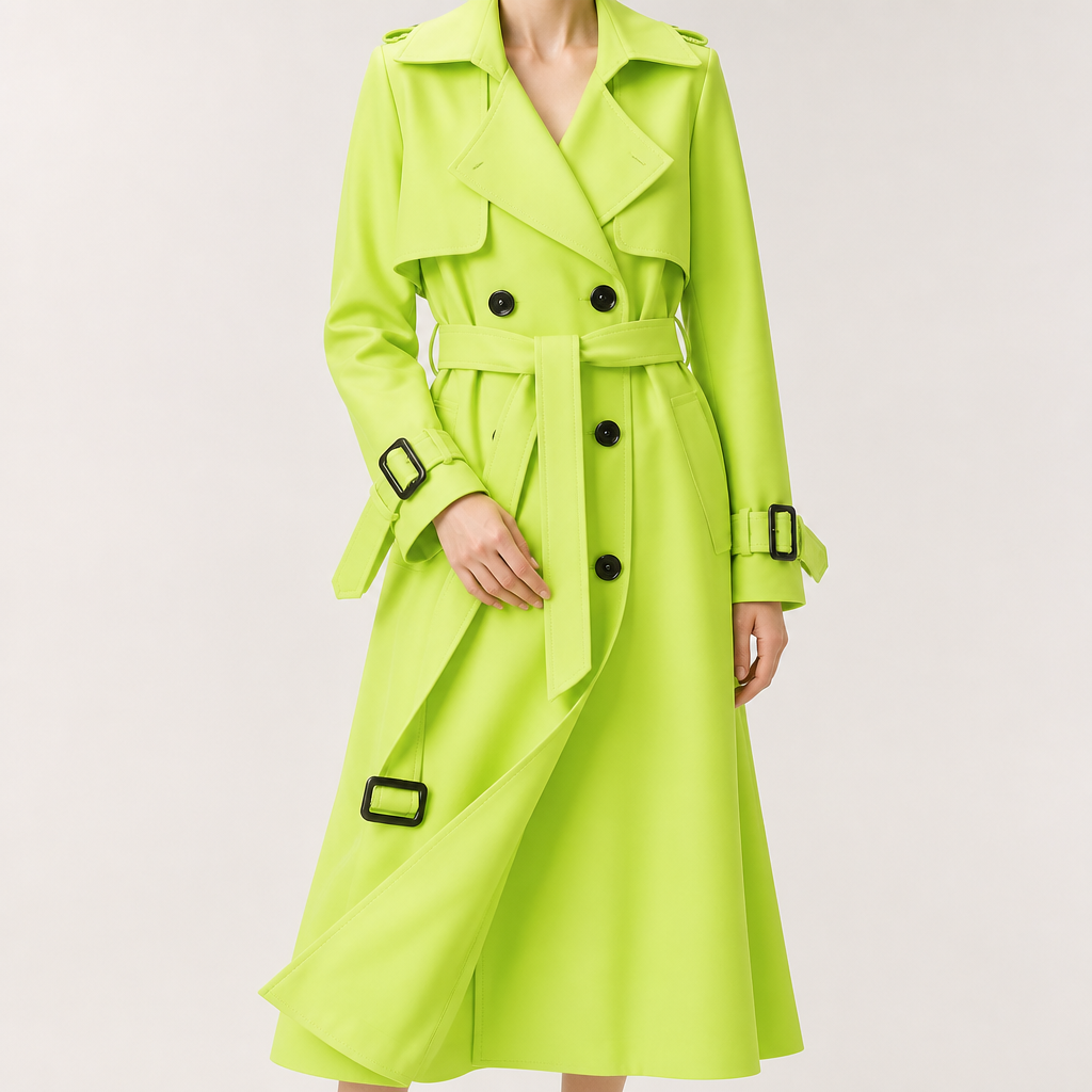 Marnie | Womens Mid Length Lapel Trench Black Long Green Coat, Candy Green