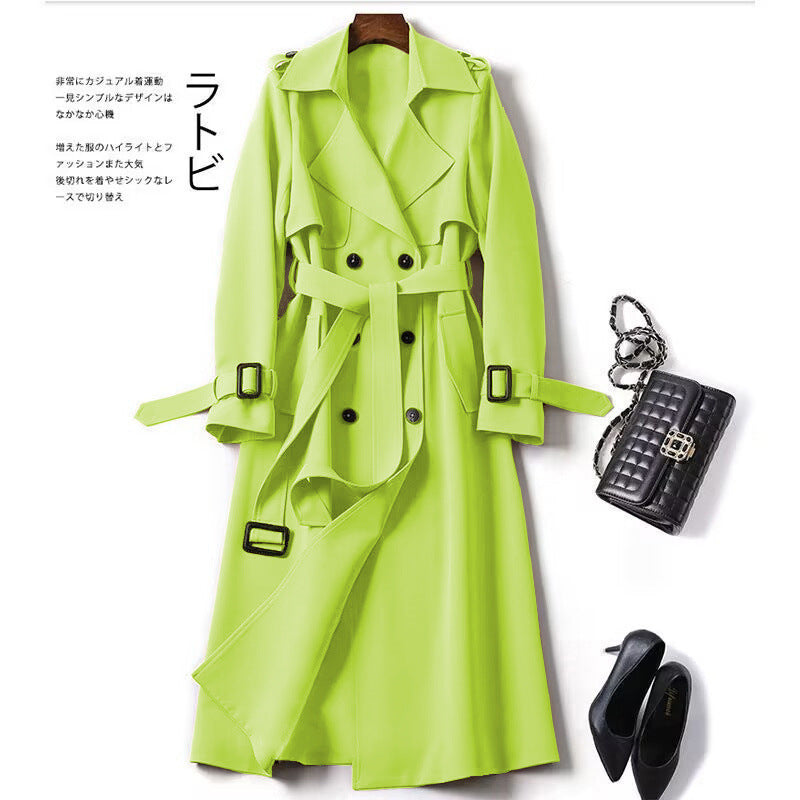 Marnie | Womens Mid Length Lapel Trench Coat, Candy Green