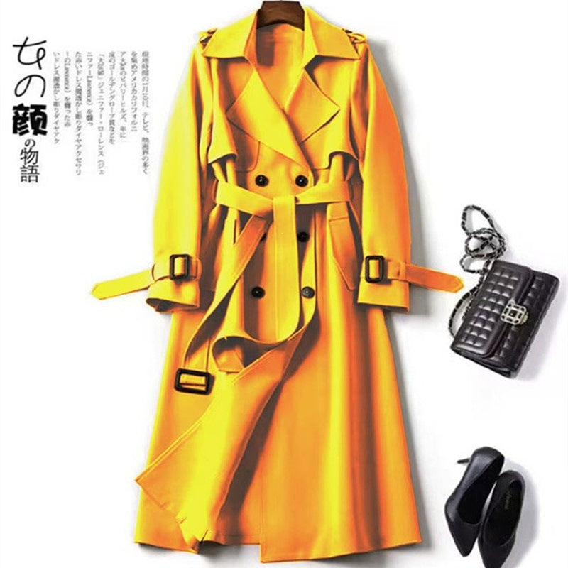 Marnie | Womens Mid Length Lapel Trench Coat, Golden Yellow