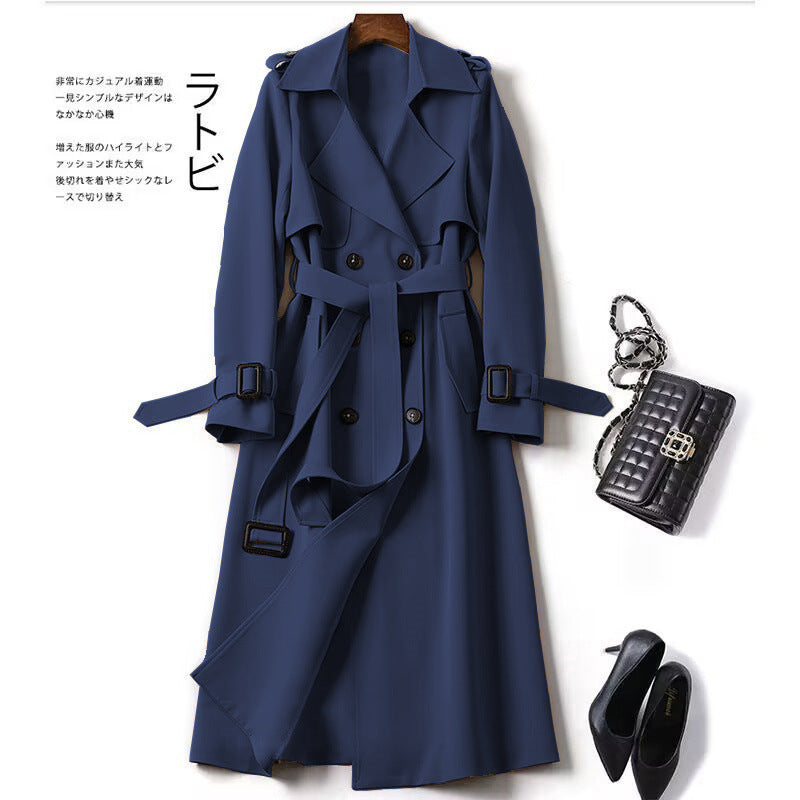 Marnie | Womens Mid Length Lapel Trench Coat, Navy Blue
