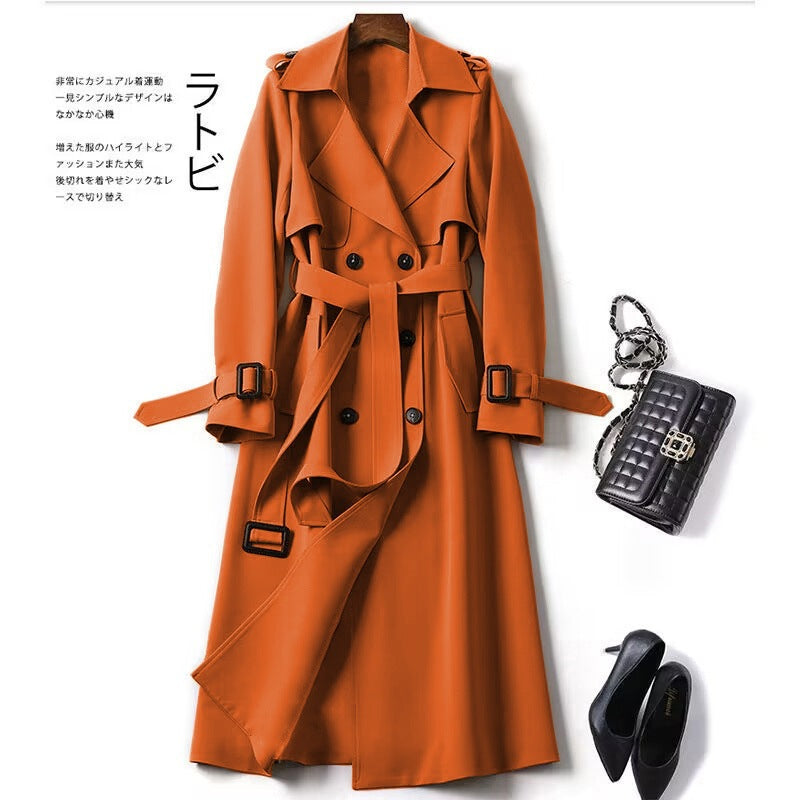 Marnie | Womens Mid Length Lapel Trench Coat, Orange