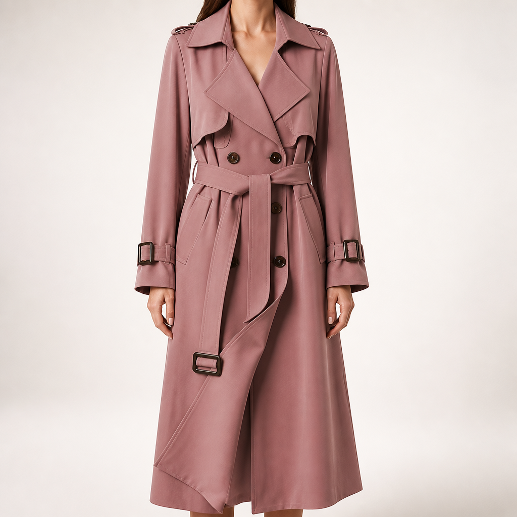 Marnie | Womens Mid Length Lapel Trench Black Long Green Coat, Pink
