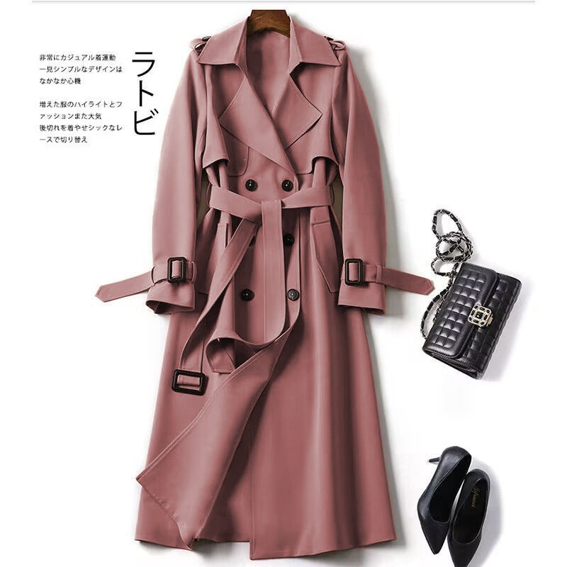 Marnie | Womens Mid Length Lapel Trench Coat, Pink