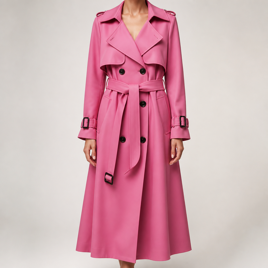 Marnie | Womens Mid Length Lapel Trench Black Long Green Coat, Purple Pink