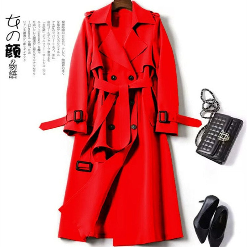 Marnie | Womens Mid Length Lapel Trench Coat, Red