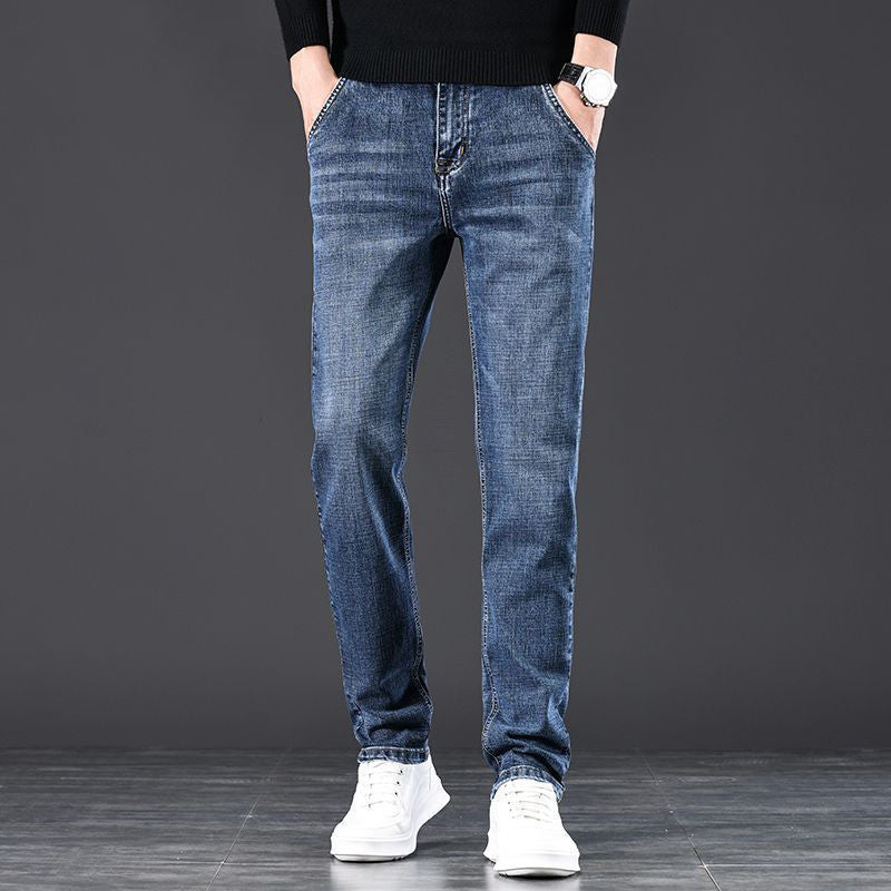 Mason | Mens Straight Loose Stretch Elastic Waist Jeans - Blue Grey