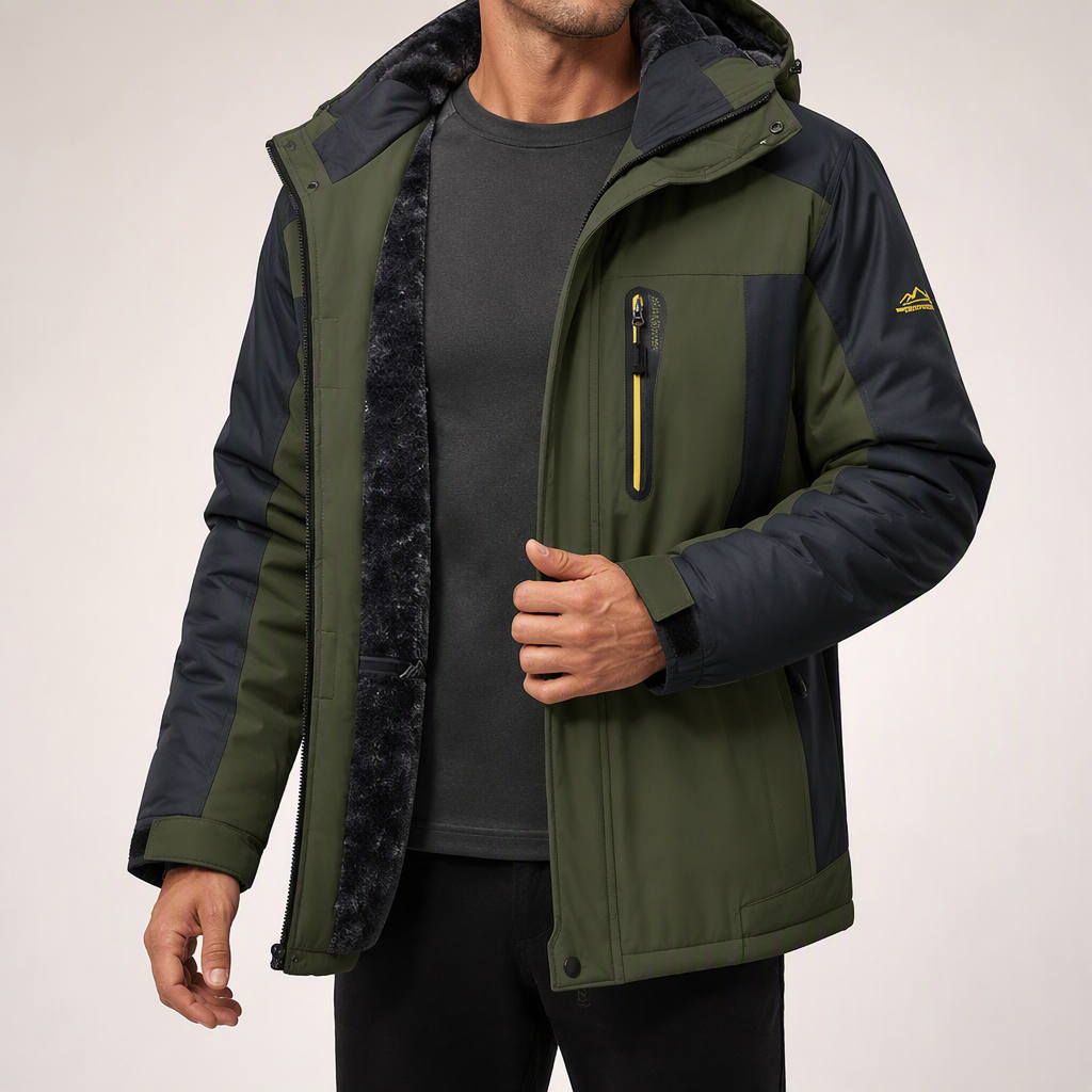 Maud | Mens Ski Jacket Fleece Lined Waterproof Windproof Snowboard Coat, Army Green