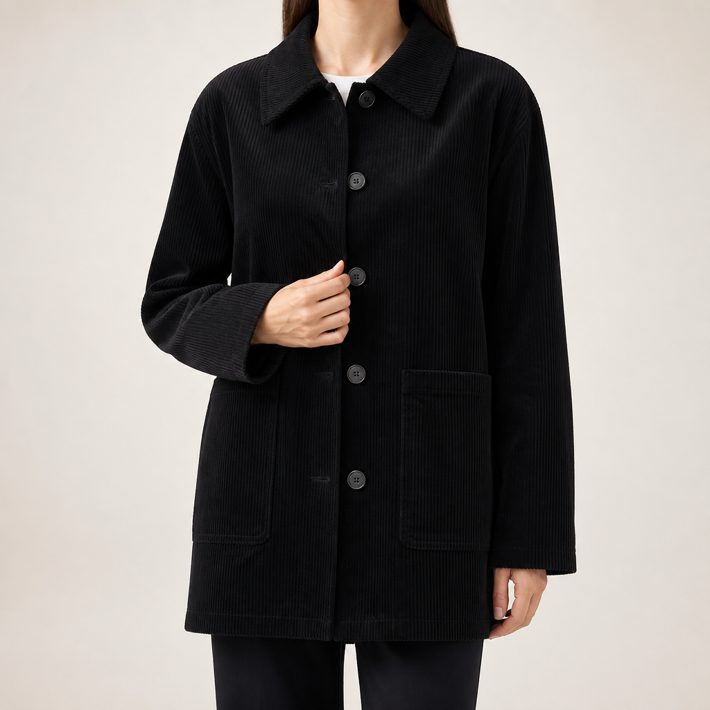 Maude | Womens Corduroy Shawl Collar Warm Winter Coat, Black