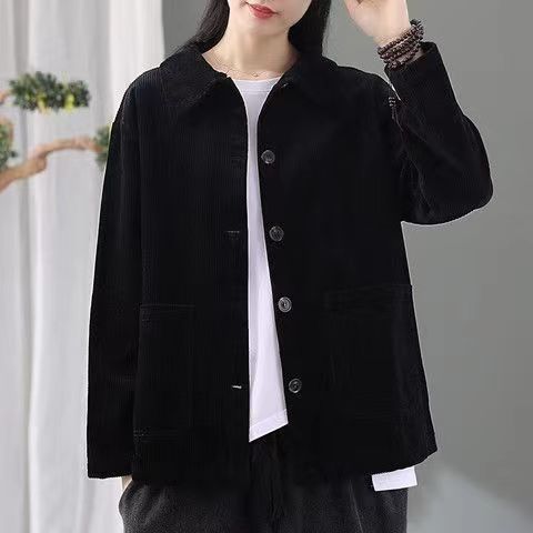 Maude | Womens Corduroy Shawl Collar Coat - Black