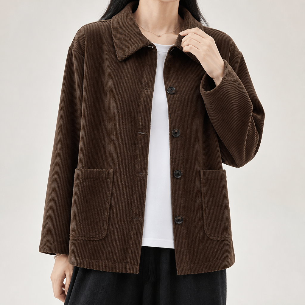 Maude | Womens Corduroy Shawl Collar Warm Winter Coat, Dark Brown