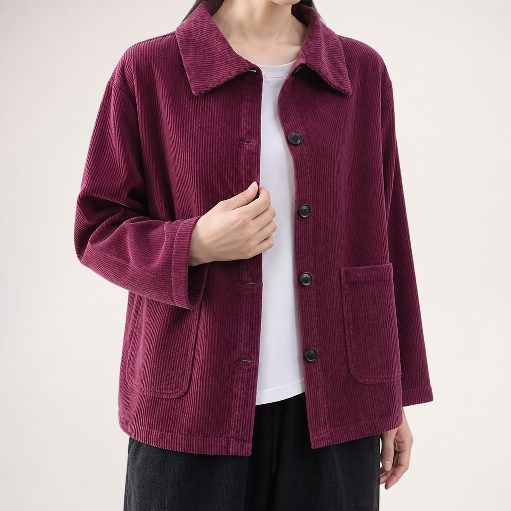Maude | Womens Corduroy Shawl Collar Warm Winter Coat, Dark Red