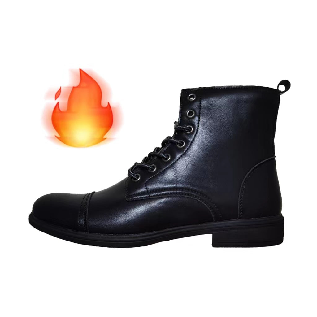 Merrick | Mens Autumn Winter Lace Up Leather Martin Boots - Black Fleece