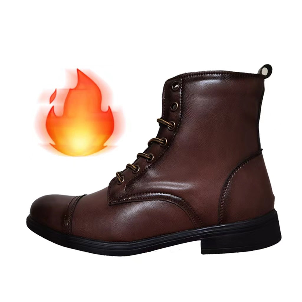 Merrick | Mens Autumn Winter Lace Up Leather Martin Boots - Dark Brown Fleece