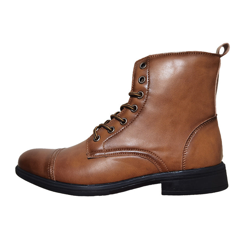 Merrick | Mens Autumn Winter Lace Up Leather Martin Boots - Light Brown