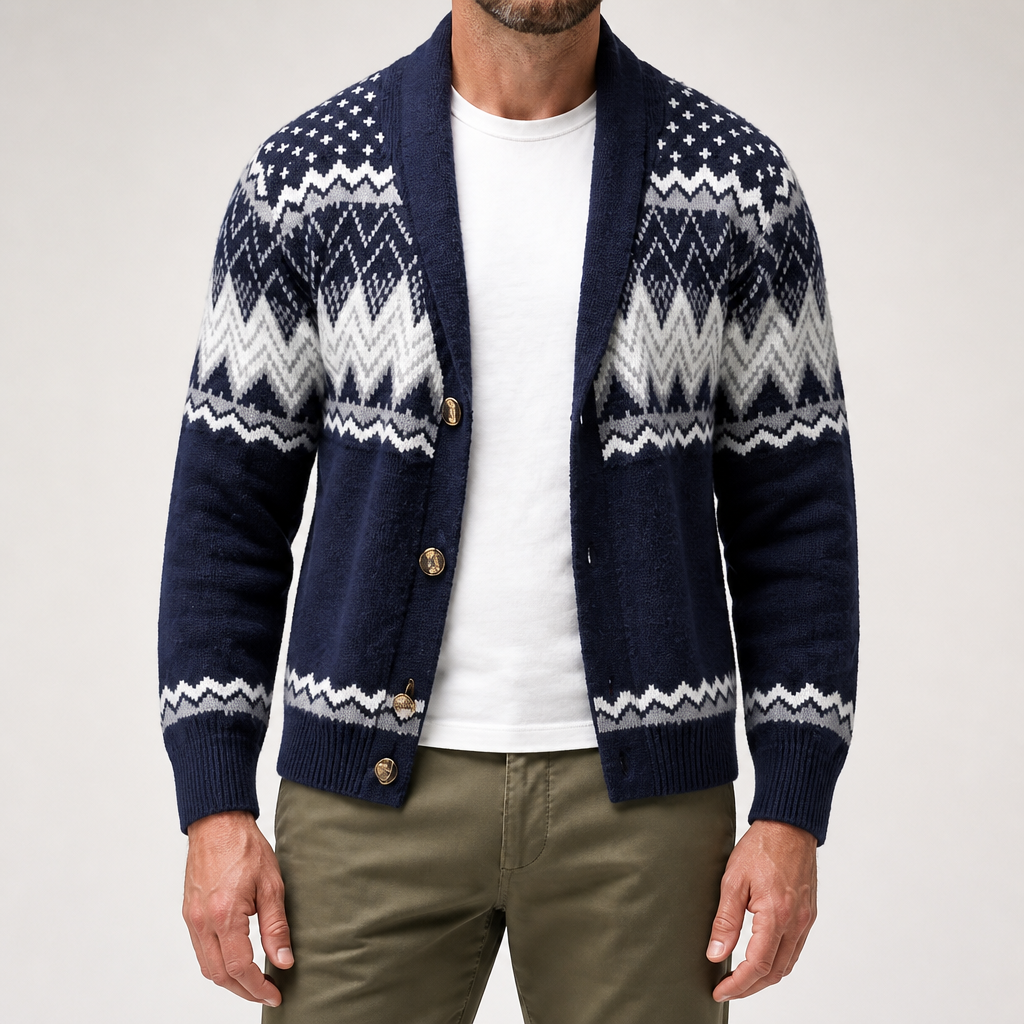 Merrick | Mens Solid Colour Knit Knitted Jumper Cardigan, Dark Blue