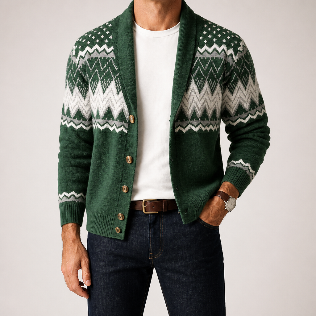 Merrick | Mens Solid Colour Knit Knitted Jumper Cardigan, Green