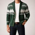 Merrick | Mens Solid Colour Knit Knitted Jumper Cardigan, Green