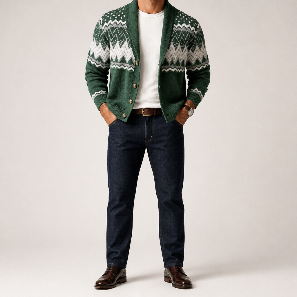 Merrick | Mens Solid Colour Knit Knitted Jumper Cardigan, Green