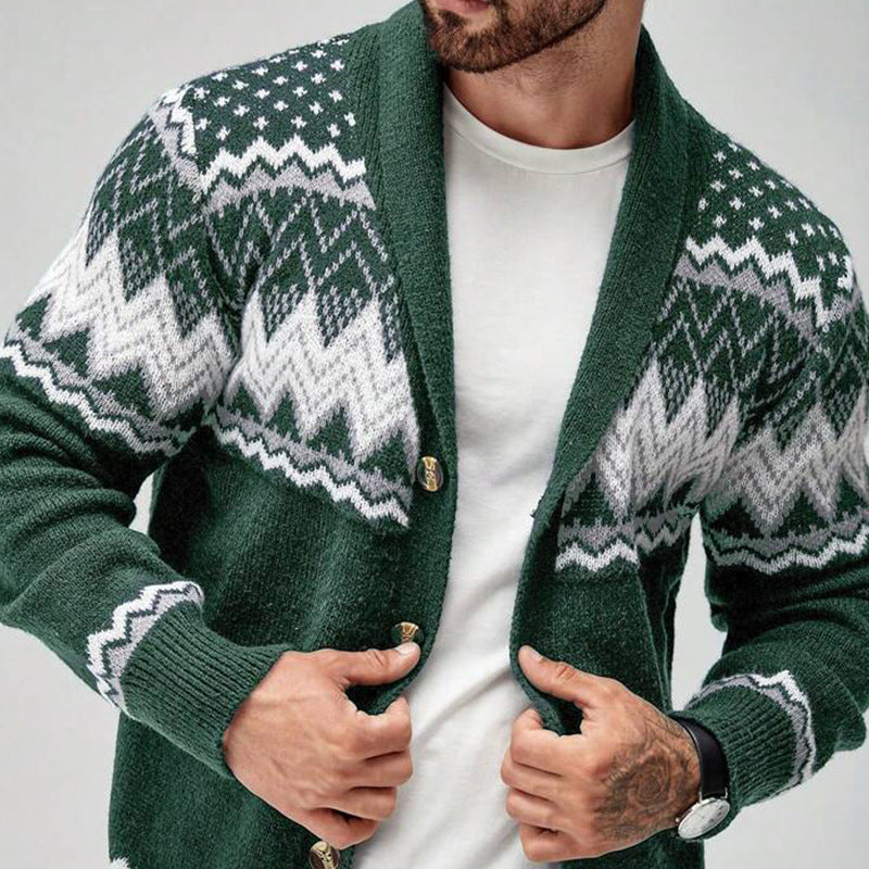 Merrick | Mens Solid Colour Knit Cardigan - Green