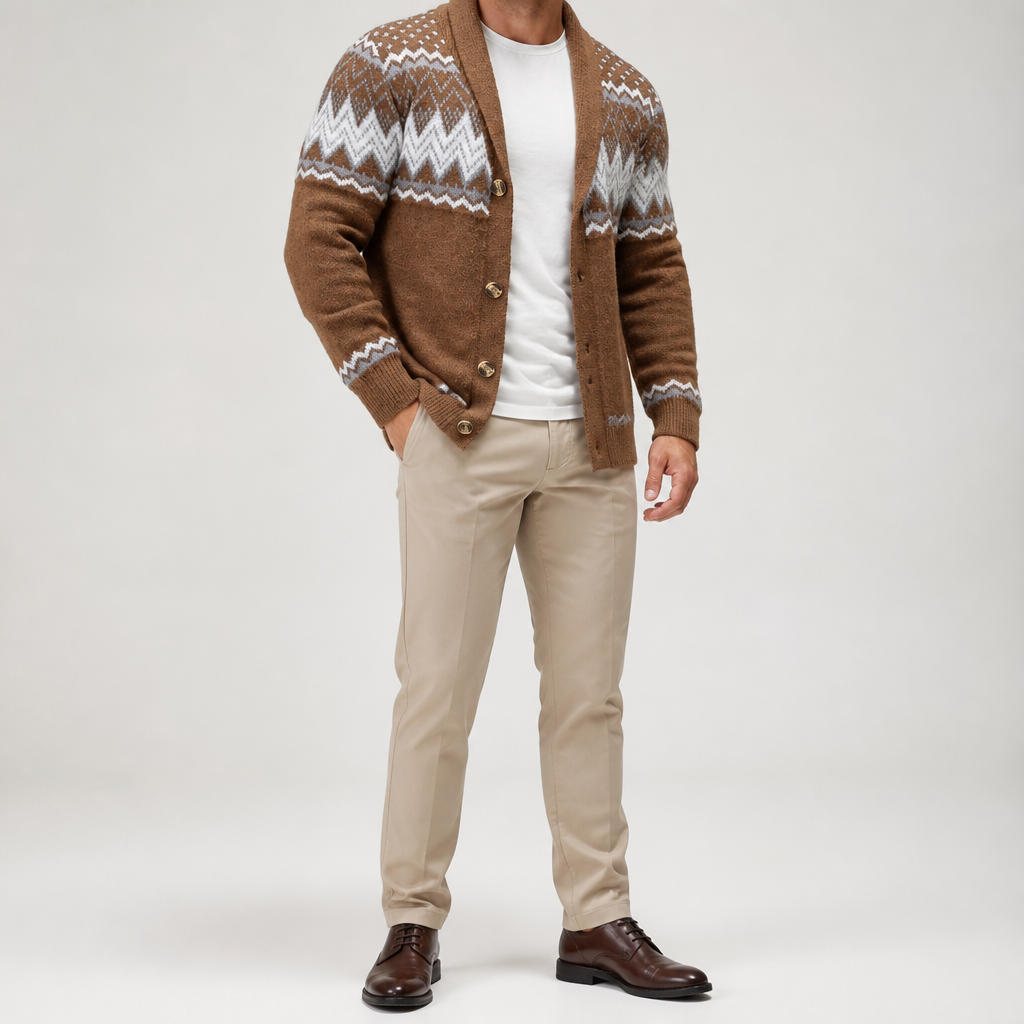 Merrick | Mens Solid Colour Knit Knitted Jumper Cardigan, Khaki