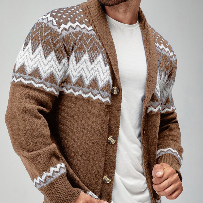Merrick | Mens Solid Colour Knit Cardigan - Khaki