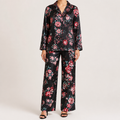 Mila | Womens Satin Pyjamas Floral Cami Trousers Loungewear Set, Black