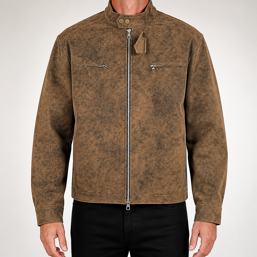 Miles | Mens Faux Leather Biker Autumn Moto Motorcycle Jacket, Brown