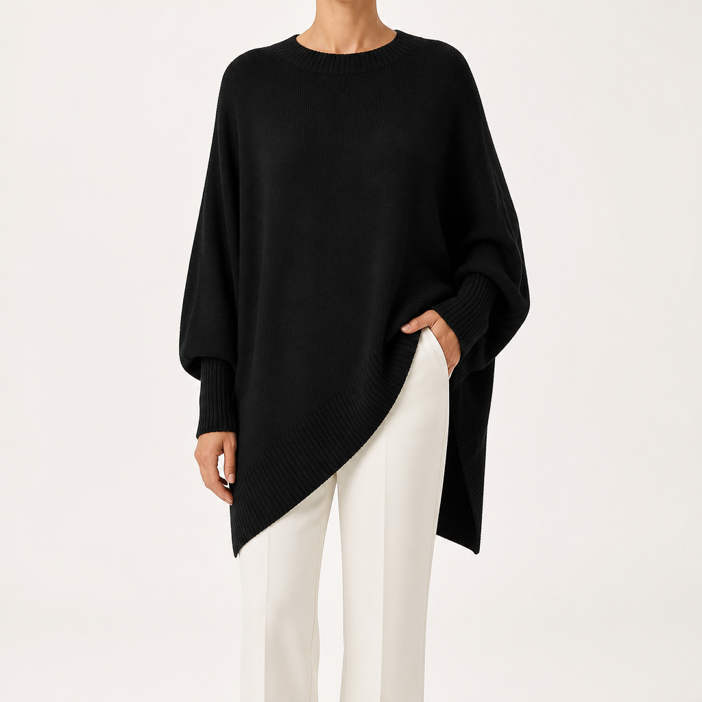 Millicent | Womens Wool Knitted Jumper Round Neck Pullover Loose Sweater, Black