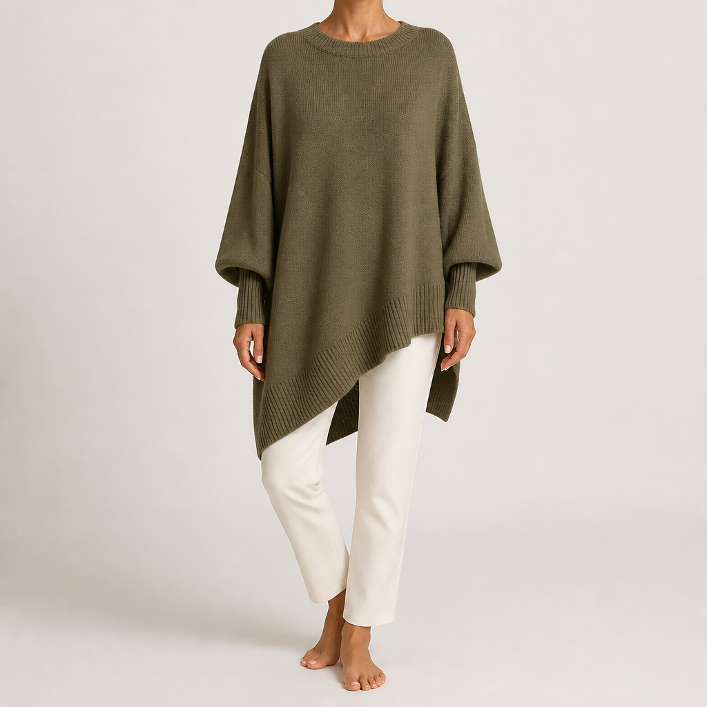 Millicent | Womens Wool Knitted Jumper Round Neck Pullover Loose Sweater, Dark Green