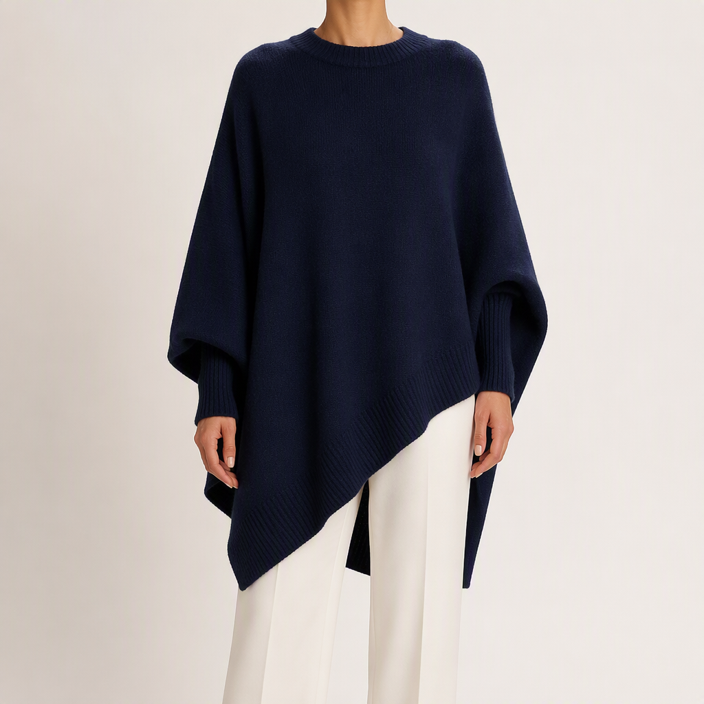 Millicent | Womens Wool Knitted Jumper Round Neck Pullover Loose Sweater, Navy Blue