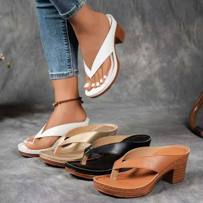 Mireille | Womens Block Heel Mule Gold Black White Sandals - 1