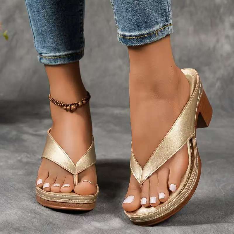 Mireille | Womens Block Heel Mule Gold Black White Sandals - 2