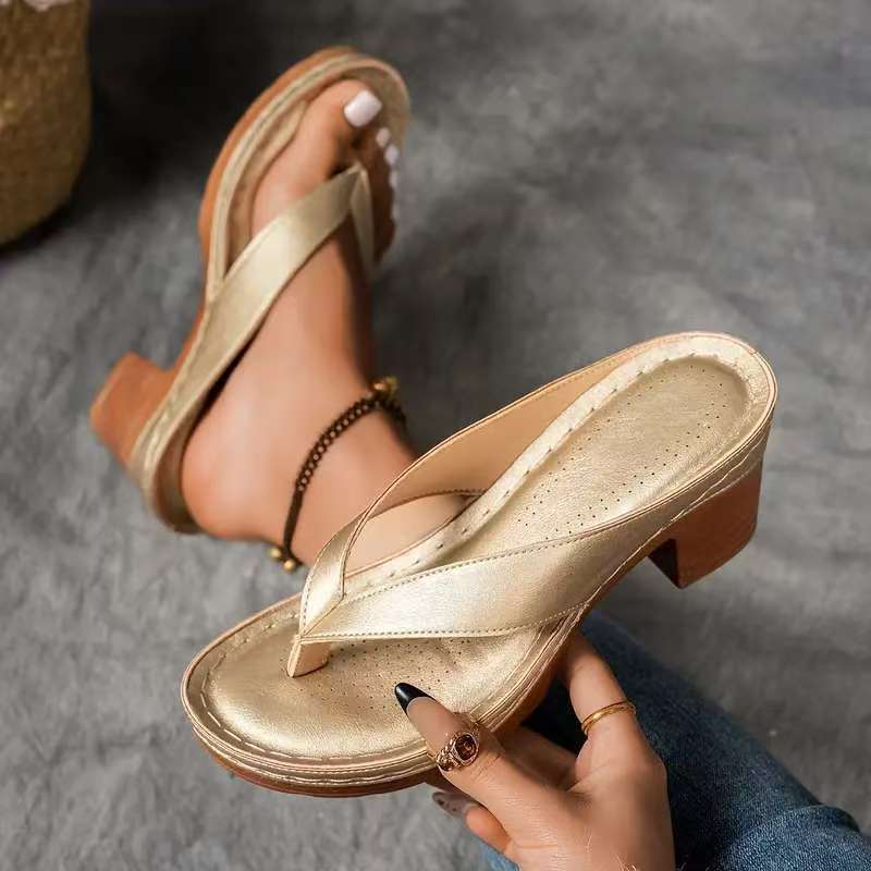 Mireille | Womens Block Heel Mule Gold Black White Sandals - 6