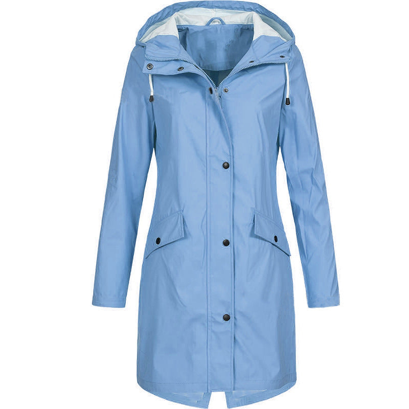 Mirren | Womens Waterproof Hooded Longline Rain Jacket, Blue