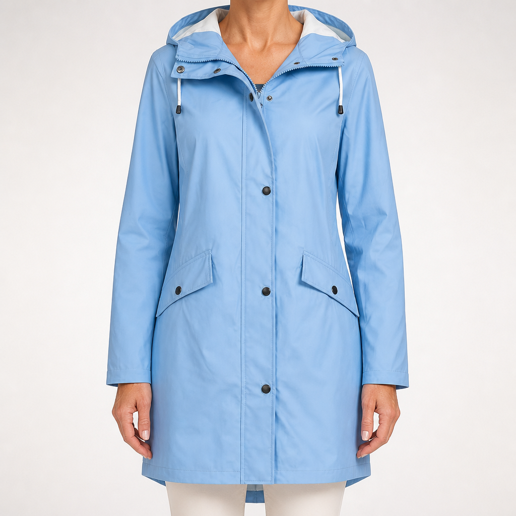 Mirren | Womens Waterproof Hooded Longline Rain Winter Windbreaker Autumn Jacket, Blue
