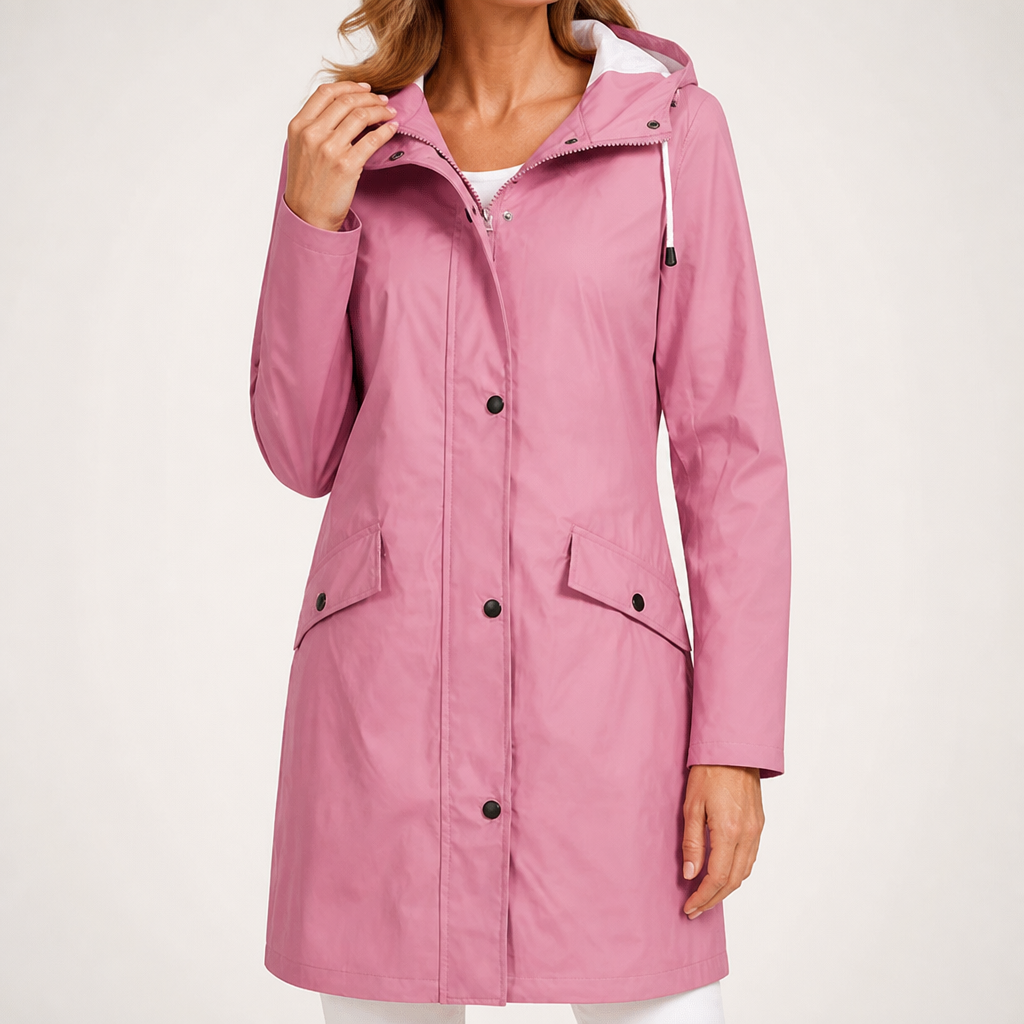 Mirren | Womens Waterproof Hooded Longline Rain Winter Windbreaker Autumn Jacket, Pink