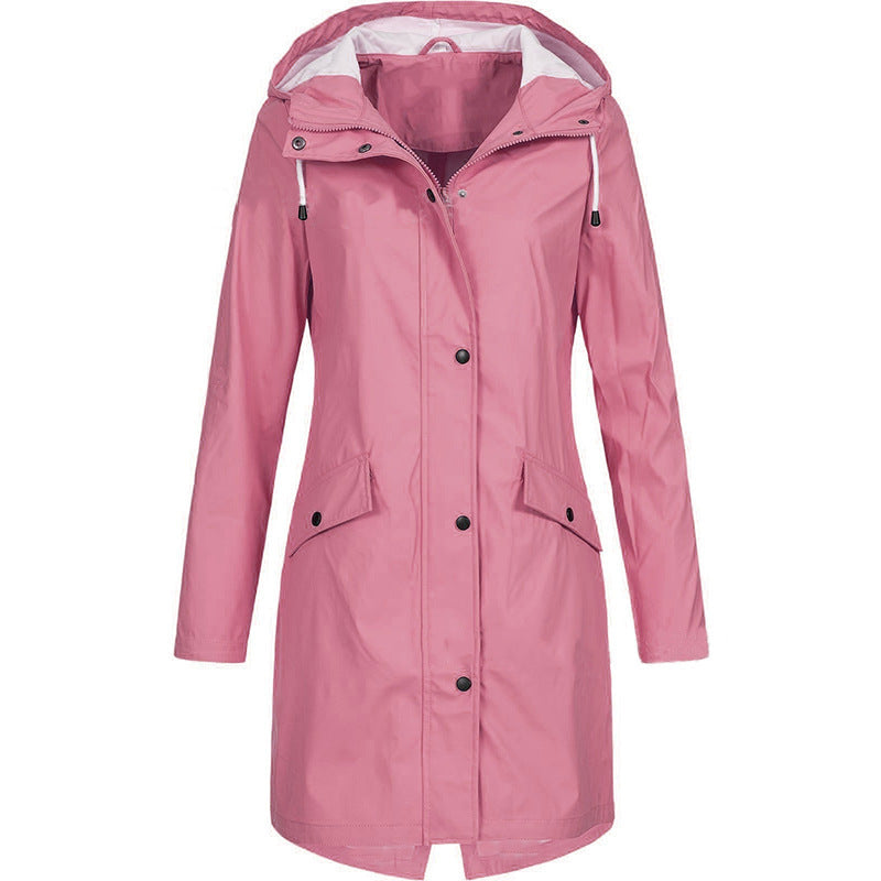 Mirren | Womens Waterproof Hooded Longline Rain Jacket, Pink